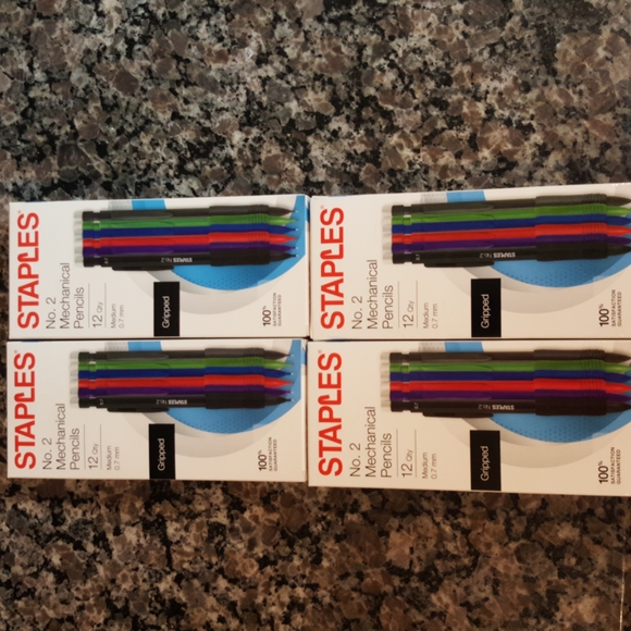 Staples lot of 4 each 12 count #2 mechanical pencils medium 0.7 mm gripped color - Picture 2 of 4